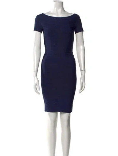 Pre-owned Herve Leger Bateau Neckline Knee-length Dress In Blue