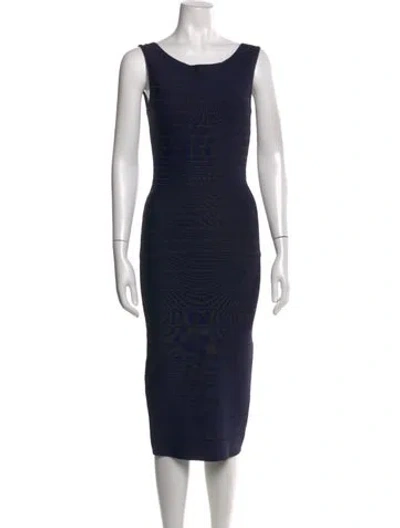 Pre-owned Herve Leger Bateau Neckline Knee-length Dress In Blue