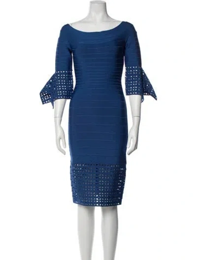 Pre-owned Herve Leger Bateau Neckline Knee-length Dress In Blue
