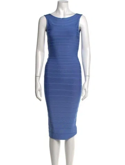 Pre-owned Herve Leger Bateau Neckline Knee-length Dress In Blue