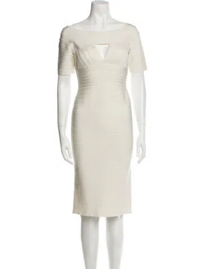 Pre-owned Herve Leger Bateau Neckline Knee-length Dress In Neutral