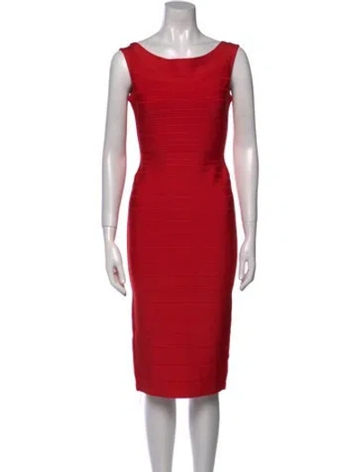 Pre-owned Herve Leger Bateau Neckline Knee-length Dress In Red