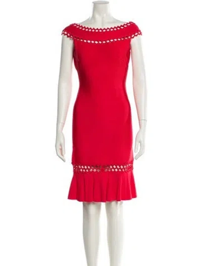 Pre-owned Herve Leger Bateau Neckline Knee-length Dress In Red
