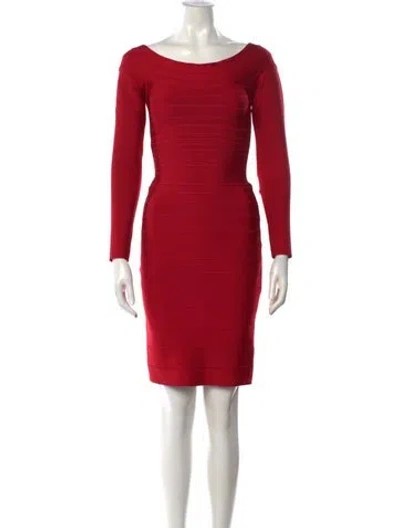 Pre-owned Herve Leger Bateau Neckline Knee-length Dress In Red