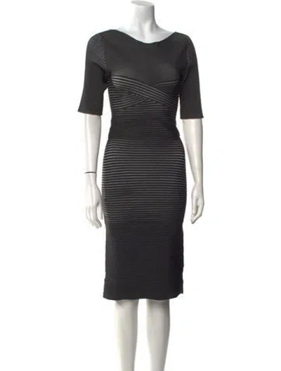 Pre-owned Herve Leger Bateau Neckline Knee-length Dress W/ Tags In Black