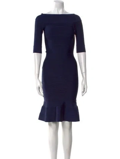 Pre-owned Herve Leger Bateau Neckline Knee-length Dress W/ Tags In Blue