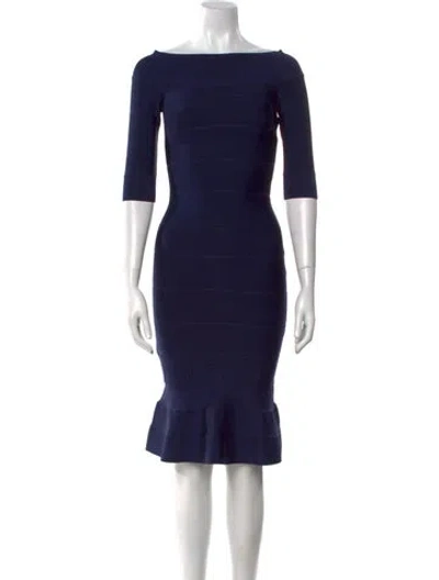 Pre-owned Herve Leger Bateau Neckline Knee-length Dress W/ Tags In Blue