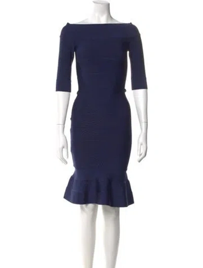 Pre-owned Herve Leger Bateau Neckline Knee-length Dress W/ Tags In Blue