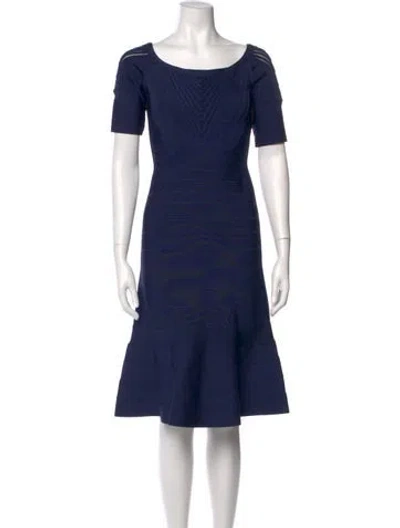 Pre-owned Herve Leger Bateau Neckline Knee-length Dress W/ Tags In Blue