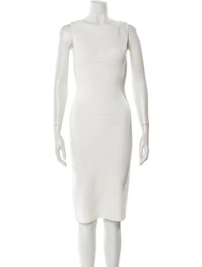 Pre-owned Herve Leger Bateau Neckline Knee-length Dress In White