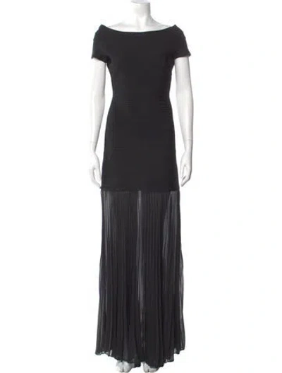Pre-owned Herve Leger Bateau Neckline Long Dress In Black