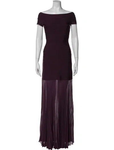 Pre-owned Herve Leger Bateau Neckline Long Dress In Purple
