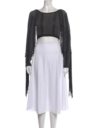 Pre-owned Herve Leger Bateau Neckline Long Sleeve Crop Top In Black