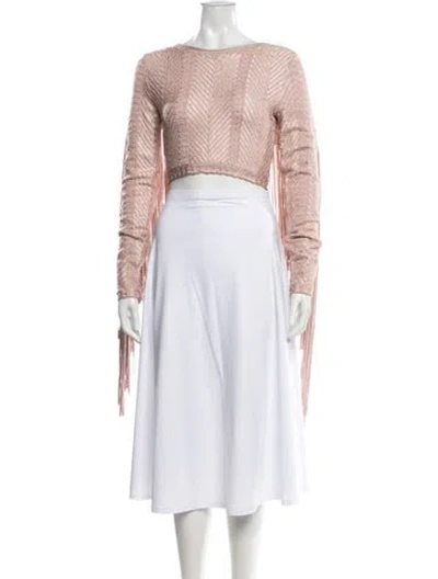 Pre-owned Herve Leger Bateau Neckline Long Sleeve Crop Top In Pink