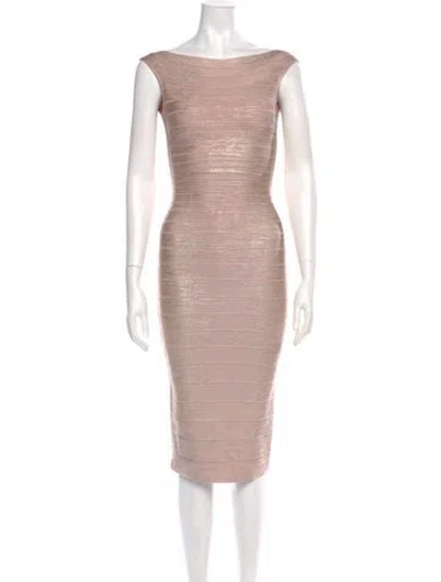 Pre-owned Herve Leger Bateau Neckline Midi Length Dress