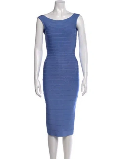 Pre-owned Herve Leger Bateau Neckline Midi Length Dress In Blue