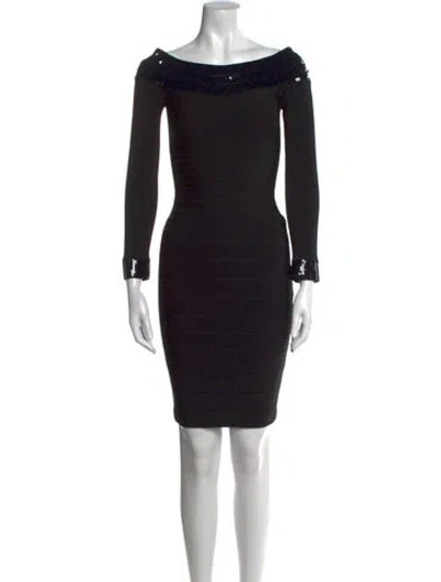 Pre-owned Herve Leger Bateau Neckline Mini Dress In Black