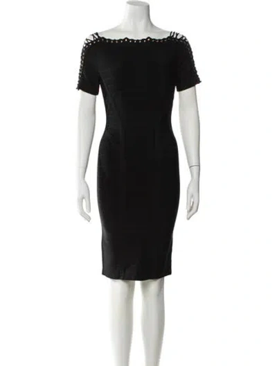 Pre-owned Herve Leger Bateau Neckline Mini Dress In Black