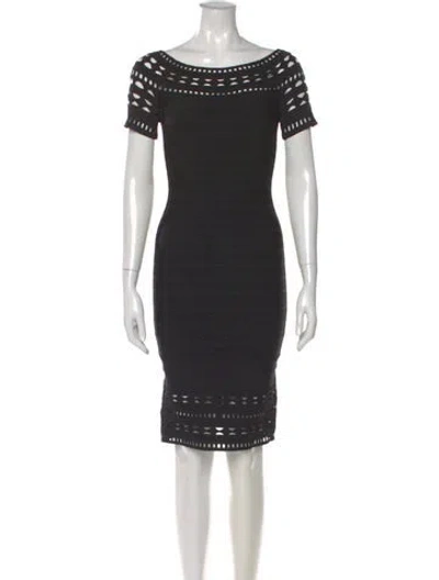 Pre-owned Herve Leger Bateau Neckline Mini Dress In Black