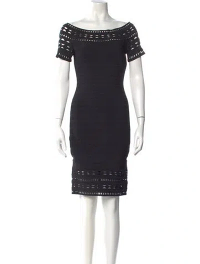 Pre-owned Herve Leger Bateau Neckline Mini Dress In Black