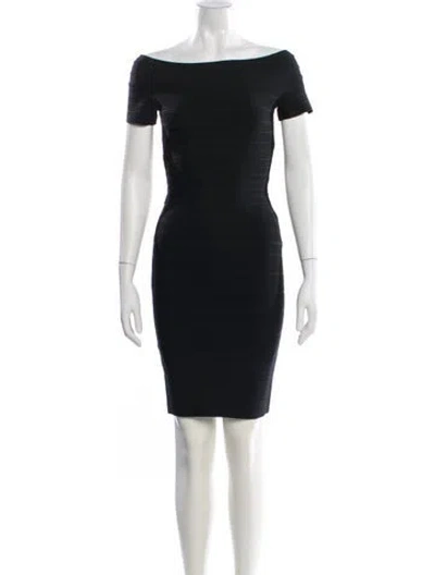 Pre-owned Herve Leger Bateau Neckline Mini Dress In Black