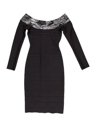 Pre-owned Herve Leger Bateau Neckline Mini Dress In Blue