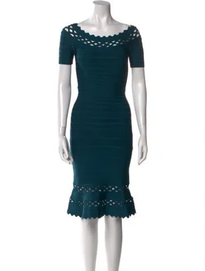 Pre-owned Herve Leger Bateau Neckline Mini Dress In Blue