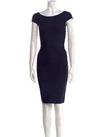 Pre-owned Herve Leger Bateau Neckline Mini Dress In Blue