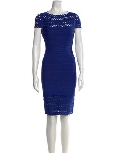Pre-owned Herve Leger Bateau Neckline Mini Dress In Blue