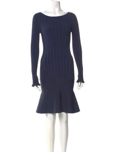 Pre-owned Herve Leger Bateau Neckline Mini Dress In Blue