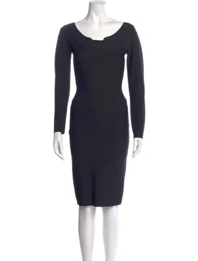 Pre-owned Herve Leger Bateau Neckline Mini Dress In Blue