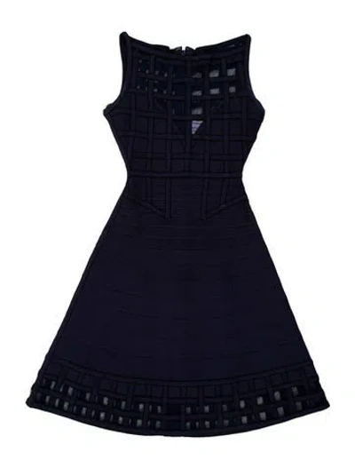 Pre-owned Herve Leger Bateau Neckline Mini Dress In Blue