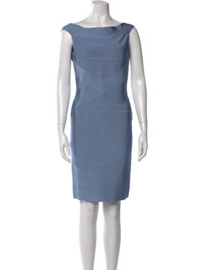 Pre-owned Herve Leger Bateau Neckline Mini Dress In Blue