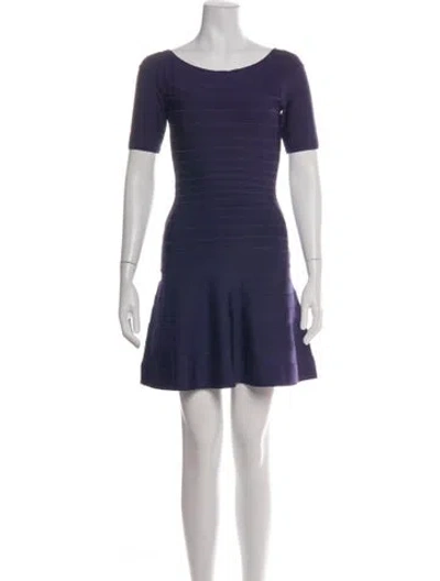 Pre-owned Herve Leger Bateau Neckline Mini Dress In Blue