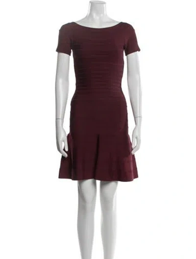 Pre-owned Herve Leger Bateau Neckline Mini Dress In Burgundy