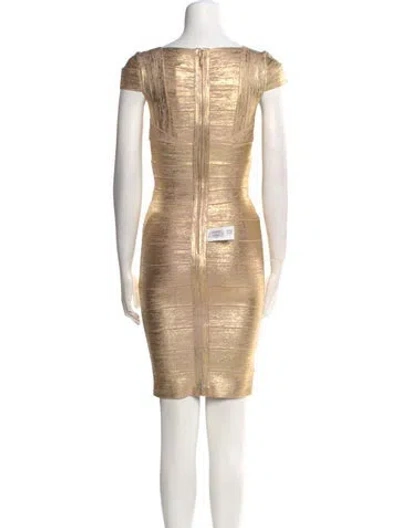 Pre-owned Herve Leger Bateau Neckline Mini Dress In Gold