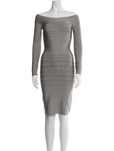 Pre-owned Herve Leger Bateau Neckline Mini Dress In Gray