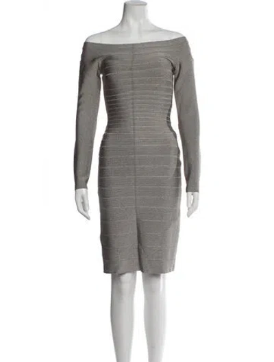 Pre-owned Herve Leger Bateau Neckline Mini Dress In Gray