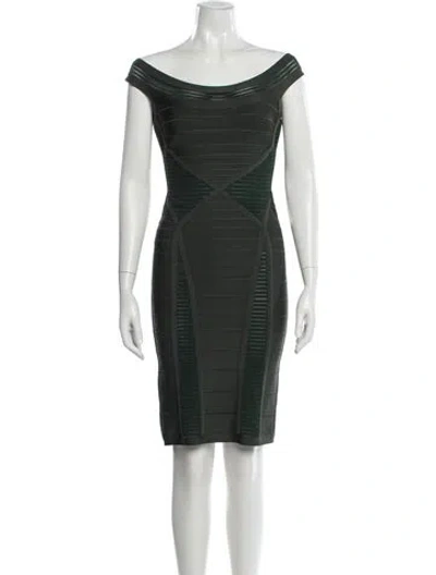 Pre-owned Herve Leger Bateau Neckline Mini Dress In Gray