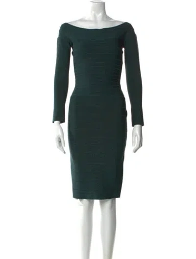 Pre-owned Herve Leger Bateau Neckline Mini Dress In Green