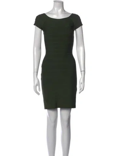 Pre-owned Herve Leger Bateau Neckline Mini Dress In Green