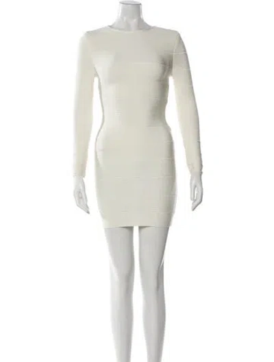 Pre-owned Herve Leger Bateau Neckline Mini Dress In Neutral