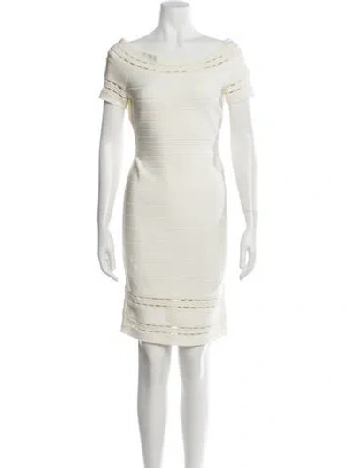 Pre-owned Herve Leger Bateau Neckline Mini Dress In Neutral
