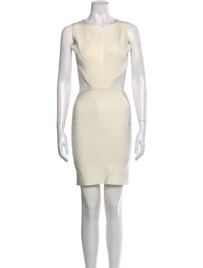 Pre-owned Herve Leger Bateau Neckline Mini Dress In Neutral