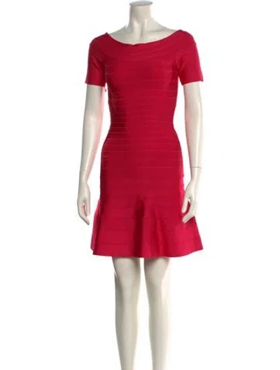 Pre-owned Herve Leger Bateau Neckline Mini Dress In Pink