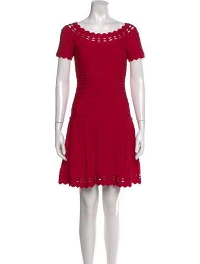 Pre-owned Herve Leger Bateau Neckline Mini Dress In Pink