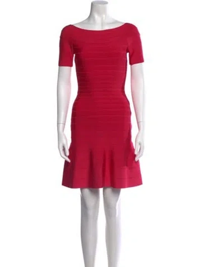 Pre-owned Herve Leger Bateau Neckline Mini Dress In Pink
