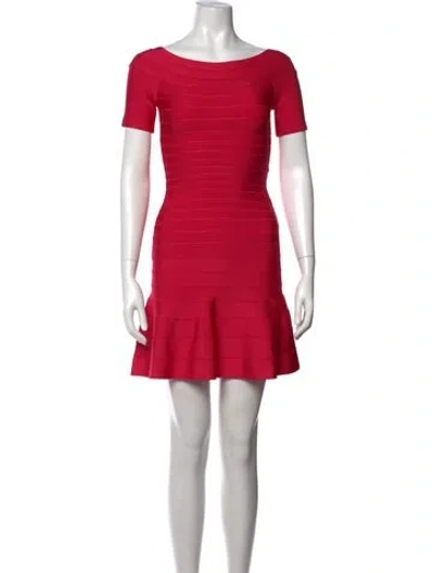 Pre-owned Herve Leger Bateau Neckline Mini Dress In Pink