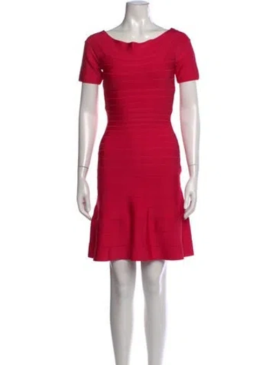 Pre-owned Herve Leger Bateau Neckline Mini Dress In Pink