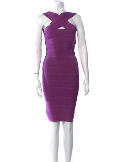 Pre-owned Herve Leger Bateau Neckline Mini Dress In Purple